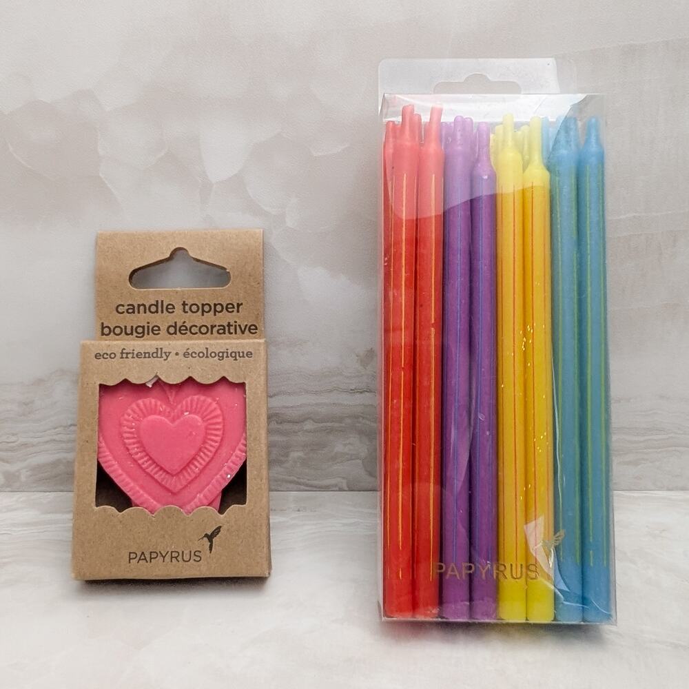 Papyrus Candles - Heart Candle Cake Topper & 24 Birthday Candles - New in Box